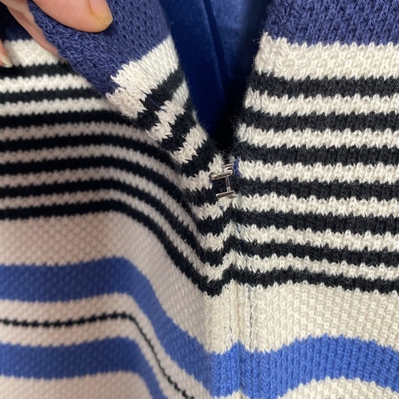 Anne Klein Stripe Tulip Hem Jacket Blue and Cream - Picture 9 of 14